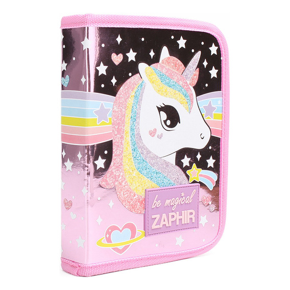 Cartuchera 1 Piso Desplegable Con Divisiones Escolar Zaphir Unicornio/rosa