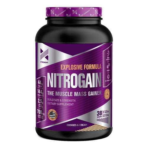 Xtrenght Nitrogain Ganador De Peso 1,5 Kg Con Oxido Nitrico Sabor Vainilla