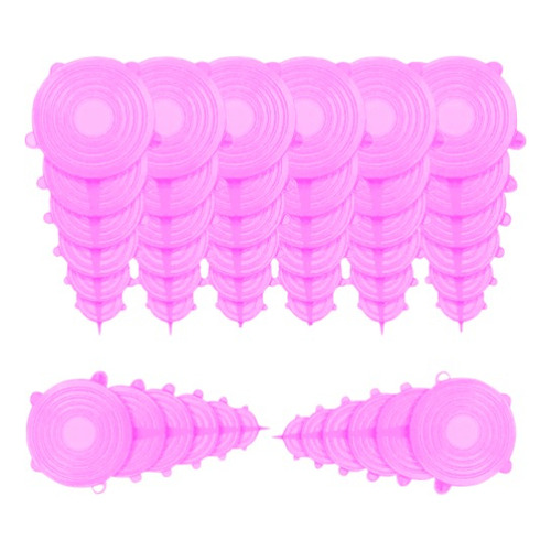 Tapas Reutilizables Herméticas Silicona Flexible 48 Piezas Color Rosa Circular