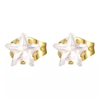 Aretes Estrella Brillante Zirconia Baño Oro 18k Acero + Caja