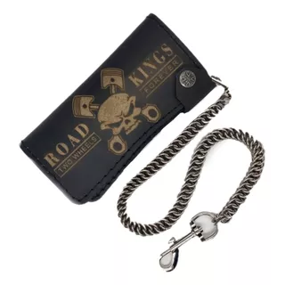 Cartera Tipo Chopper 100% Piel Road King Y Cadena Biker 