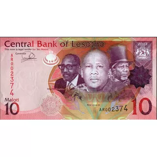 Billete Lesotho 10 Maloti Año 2013 Sin Circular