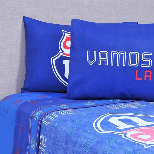 Juego De Sábanas U De Chile 2 Plazas + 2 Fundas Almohadas Color Azul Diseño De La Tela Estampado