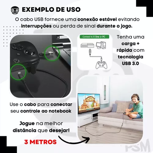 Cabo Controle 3 Metros Compatível Xbox One Jogar Notebook Pc