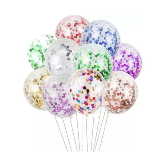 50 Pza Globos Transparentes Con Confeti 14  Colores Fiesta