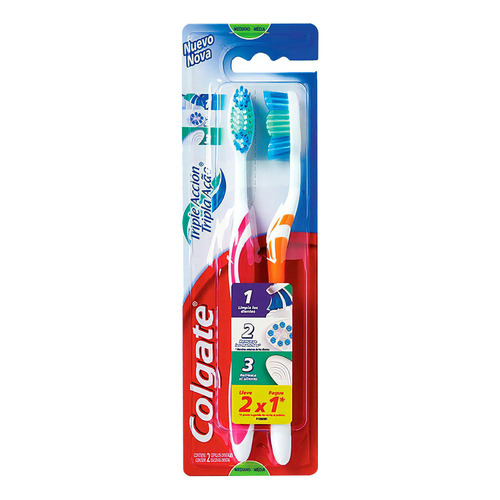 Cepillo de dientes Colgate Triple Acción Mediano medio pack x 2 unidades