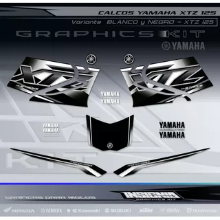 Calcos Yamaha Xtz 125 - Blanco Y Negro - Insignia Calcos