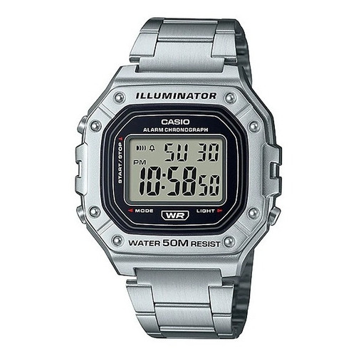 Reloj Casio W218wd Acero Inoxidable Alarma Sumergible 50m Color De La Correa Plateado