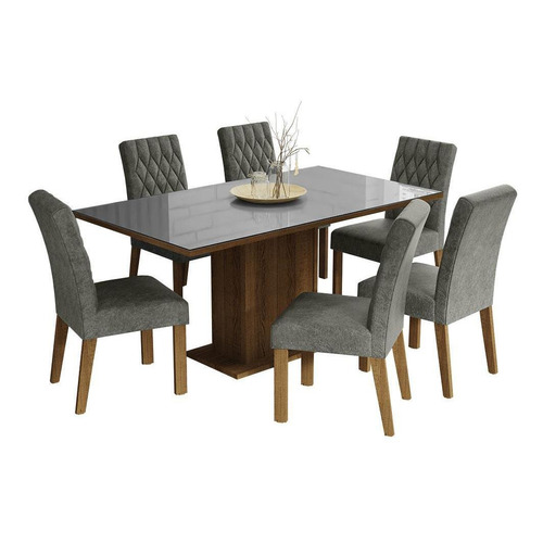 Juego Comedor Mesa Tablero Vidrio 6 Sillas Geórgia Madesa Mg Color Marron/Gris/Plata