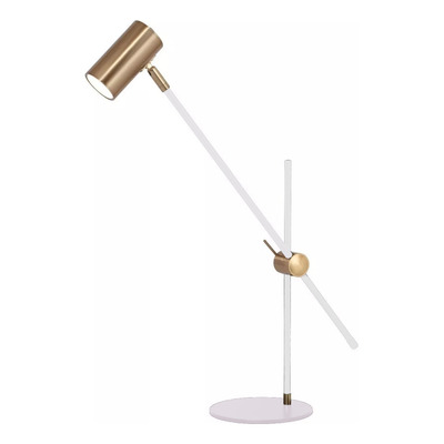 Lampara Velador Mesa Pouly Blanco Dorado Apto Led Deco Lk