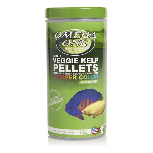 Omega One Super Color Veggie Kelp Pellets Small Floating 184g Alimento para Peces Herbivoros en Granulos Flotantes de 3mm a base de Algas Marinas y Salmon Colores Vibrantes