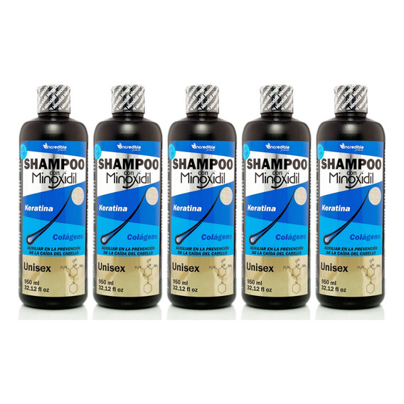 Kit 5 Shampoo Minoxidil Keratina Colageno Sin Sal - 950 Ml