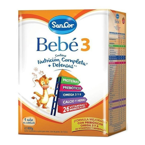 Leche de fórmula en polvo Mead Johnson SanCor Bebé 3 en caja x 2 unidades de 800g - 12  a 36 meses