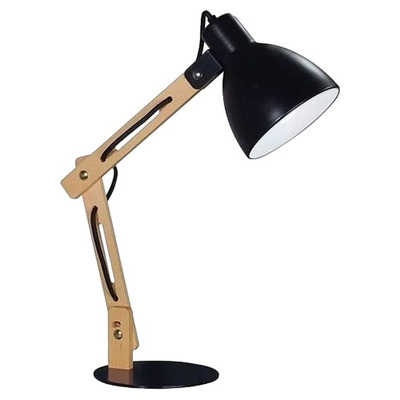 Lampara Velador Moderno Genk Vintage Madera Apto Led Negro