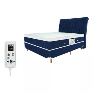 Colchão Magnético Casal Bio Massageador + Cama Box Cabeceira Cor Azul