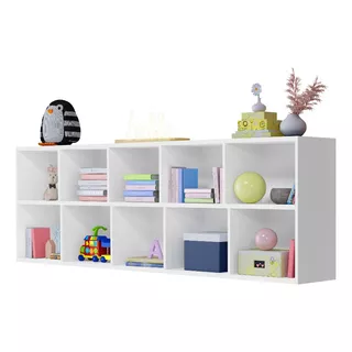 Multiuso Com 10 Nichos Livreiro Duplo Ely Organizador Branco