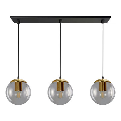 Colgante 3 Luces Globo 15cm Vidrio Transparente Dorado