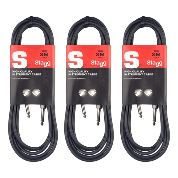 Cable Plug-plug 3 Metros Stagg Sgc3 Pack X3