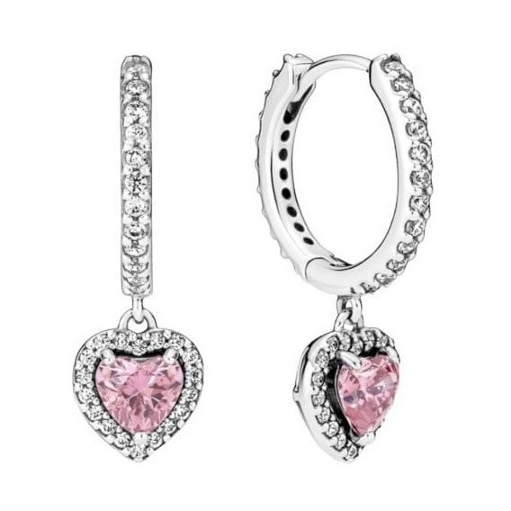 Aretes De Aro Corazón Con Halo Pandora Original Plata S925 