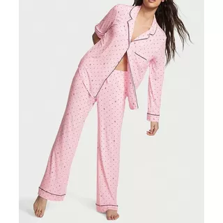 Pijama Victorias Secret Modal Long Pj Set Rosa Com Print Vs