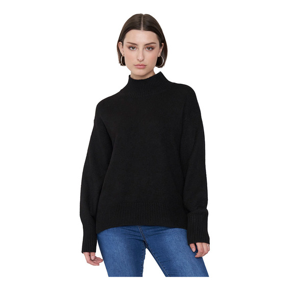Sweater Mujer Cuello Alto Negro Corona