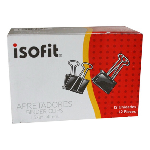 Apretadores Doble Clip Isofit X12 41mm Color Negro