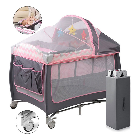 Cuna Corral Plegable Para Bebe Con Cambiador Y Mosquitero