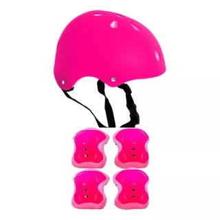 Kit Proteção Infantil Capacete Para Bike Patins Skate Rosa 