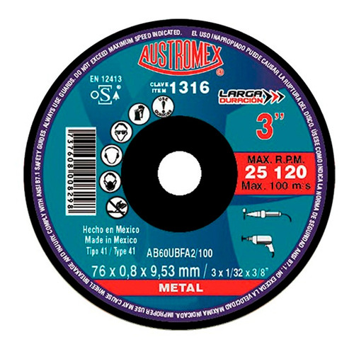 Disco De Corte Austromex 1316 Larga Duración Ar 3 E3/8 25pz
