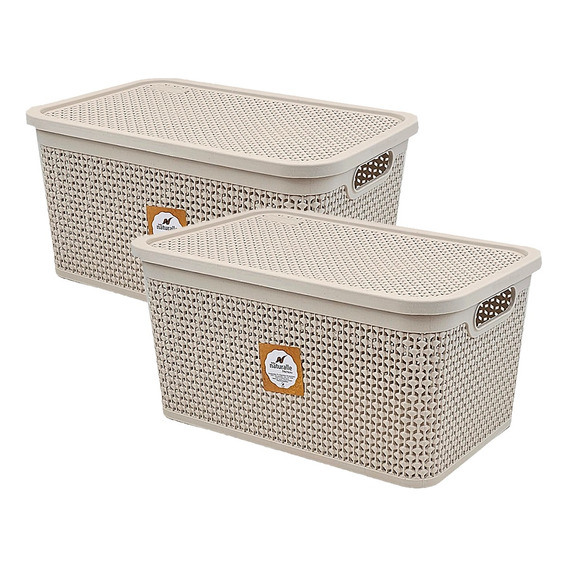 Set 2 Cajas Organizadoras Simil Rattan Grande 15 Lts 