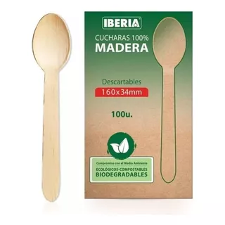 Cucharas De Madera Ecológicas Descartables X 100u Iberia Color Marrón