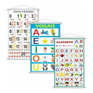 Banners Alfabeto + Numerais 0 A 20 + Vogais Ensino Escolar