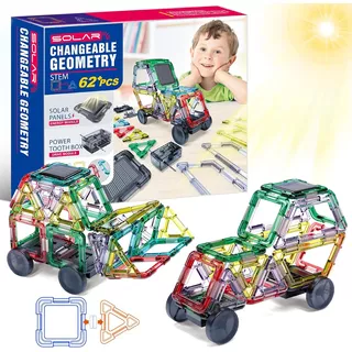 Robot Solar Carro Steam Armar Figuras Magnetico 62pcs Color Multicolor