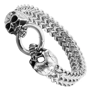 Pulseira De Motoqueiro Caveira Punk Rock Masculino Aço Inox