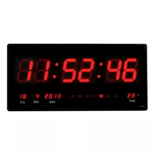 Relógio Parede Led Digital Grande 46cm Termômetro Data Cor Do Fundo Vermelho