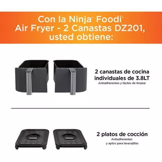 Freidora De Aire 2 Canastas 7.6 Lts Ninja Dz201 Gris Color Gris Oscuro 110v