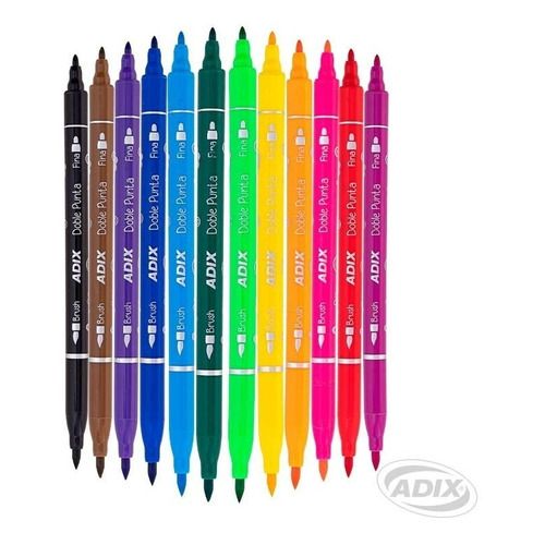 Set Marcadores Brush Pen Kids Doble Punta Adix 12 Colores