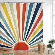 Glawry Boho Rainbow Kids Colorful Shower Curtain Cute Retro 