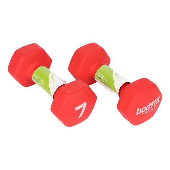 Par Pesas Mancuernas 7 Lb (3.1 Kg) Neopreno Bodyfit Color Rojo