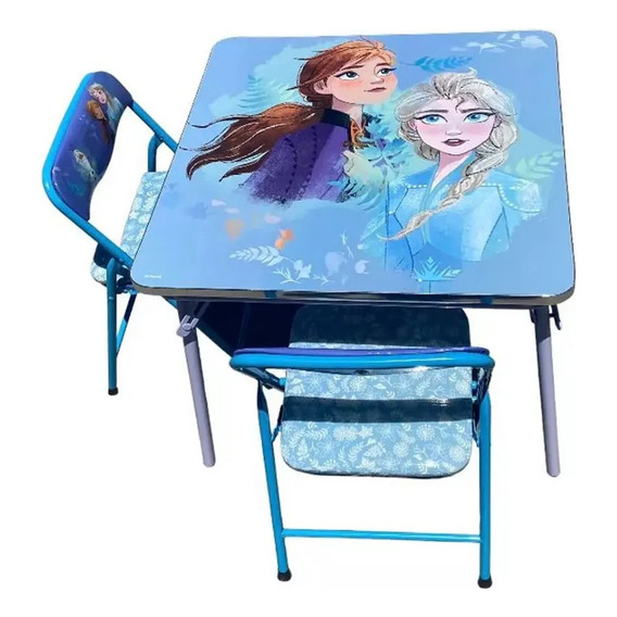 Mesa Didáctica De Actividades Para Niños Con Sillas Color Agua Frozen