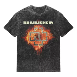 Camiseta Rammstein Fire 00s Acid Wash Rock Activity