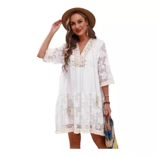 Vestido Hindu Importado Folk Hippie Chic India Broderi