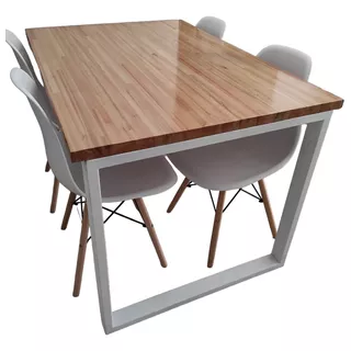 Mesa De Comedor Hierro Y Madera Finger Joint Abaldi