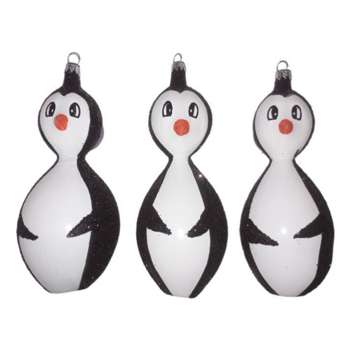 Esferas Navidad Decoración Vidrio Forma Pingüino 12pzs Color Blanco Pinguinos Navideños