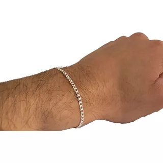 Pulseira Masculina Prata Maciça Italiana 925 Grumet 3mm Diâmetro 21 Cm