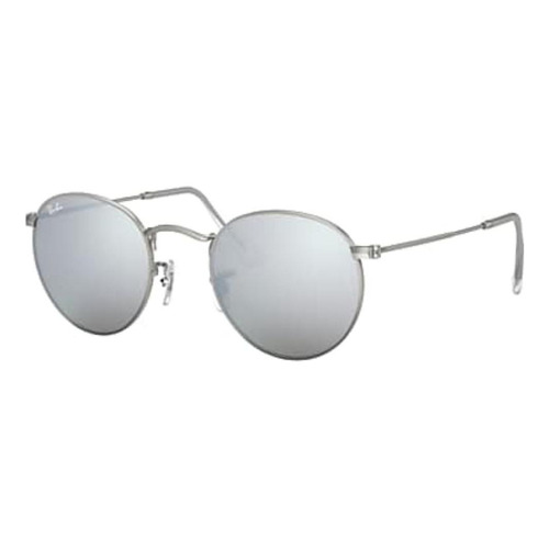 Anteojos de sol Ray-Ban Round Flash Lenses Standard con marco de metal color polished silver, lente silver de cristal flash, varilla polished silver de metal - RB3447