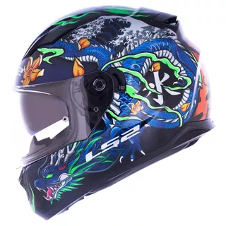 Capacete Ls2 Com Óculos Interno Stream Ff320 Warrior Cor Azul Tamanho Do Capacete 56/s