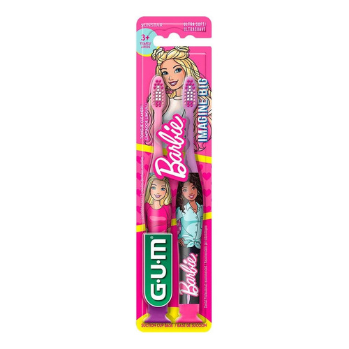 Cepillo De Dientes Infantil Gum Barbie Con Base De Succión 2 Cepillos