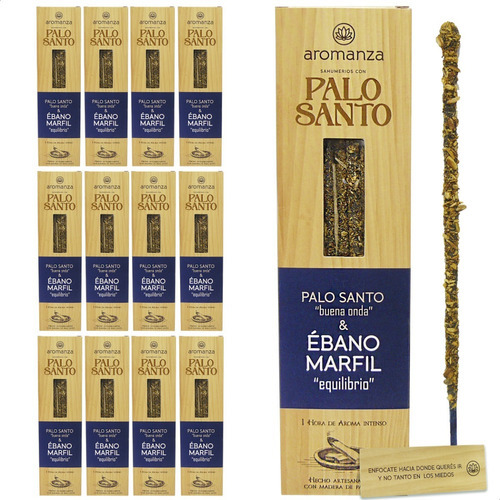 Sahumerio Aromanza Palo Santo Buena Onda Incienso Pack X12 Fragancia Ébano Marfil - Equilibrio