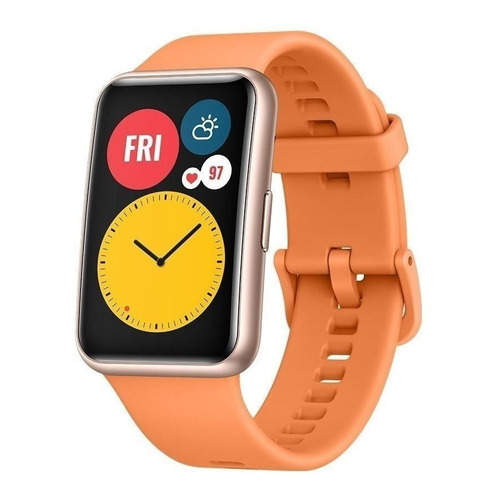 Huawei Watch Fit Active 1.64" caja de  fibra polimérica  rose gold, malla  cantaloupe orange de  silicona TIA-B09